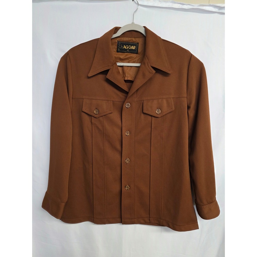 Vintage Haggar Mens Brown Leisure Jacket 70s Shirt Jacket Size 40 Cinnamon